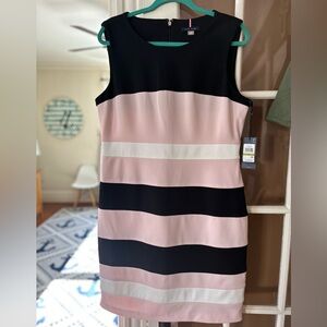 NWT 14 Tommy Hilfiger Elegant Pink and Black Striped Dress